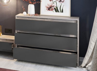 Comoda 3 sertare Deschisa - Dormitor Monaco Gri + K002Comoda TV Deschisa - Dormitor Monaco