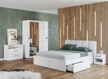 Set dormitor alb pat tapitat - Blanco - 2