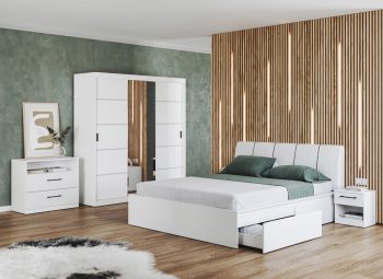 Set dormitor alb pat tapitat - Blanco - 4