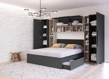 Set Mobilier Dormitor Complet Gri Novo - Configuratia 6 - Deschis