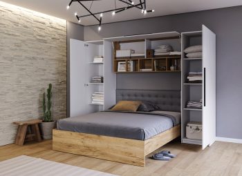 Set Mobilier Dormitor Complet Timber - Tapiterie Neagra - Configuratia 11 - imagine 2