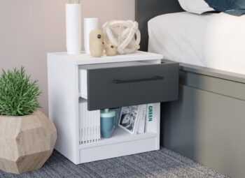 Set Dormitor alb cu gri- Mara -Pat tapitat Configuratia 8 - imagine 7