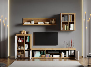 Set Mobilier Living Alb cu Ferrara Max - C01 Deschis