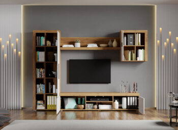 Set Mobilier Living Alb cu Stejar Auriu Crispy-C10 deschis