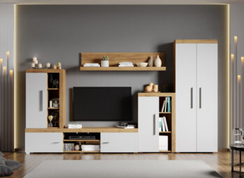 Set Mobilier Living Alb cu Stejar Auriu Crispy-C05