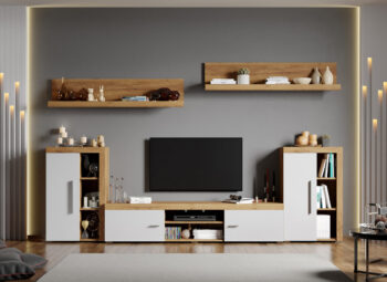 Set Mobilier Alb si Stejar Auriu Crispy-C07