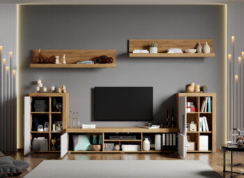 Set Mobilier Alb si Stejar Auriu Crispy - 07deschis
