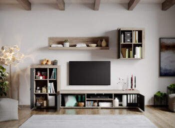 Set Mobilier Living Gri cu Stejar Henry - C01 deschis