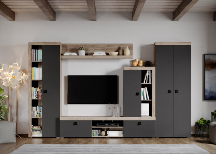 Set Mobilier Living Gri cu Stejar Henry-C08