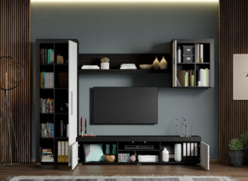 Set Mobilier Living Alb cu Ferrara Max-C10 deschis