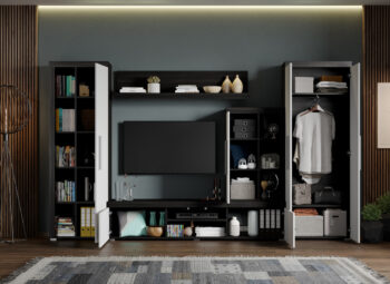 Set Mobilier Living Alb cu Ferrara Max-C08 deschis