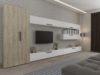 Living Star - Stejar Gri cu Alb - C13 cu dulap