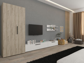 Living Star - Stejar Gri cu Alb - C03 cu dulap