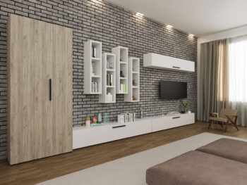 Living Star - Stejar Gri cu Alb - C08 cu dulap