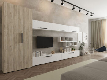 Living Star - Stejar Gri cu Alb - C20 cu dulap
