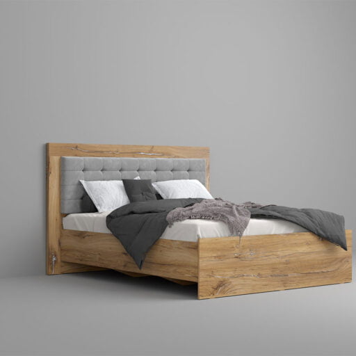 Paturi dormitor flagstaff-oak cu tapiterie gri
